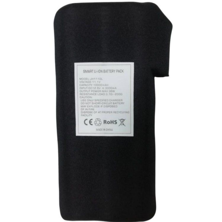 Roupas 12V 10Ah Bateria 11.1V Tecido preto envolto com tomada de carregamento de corrente contínua para casaco aquecido
