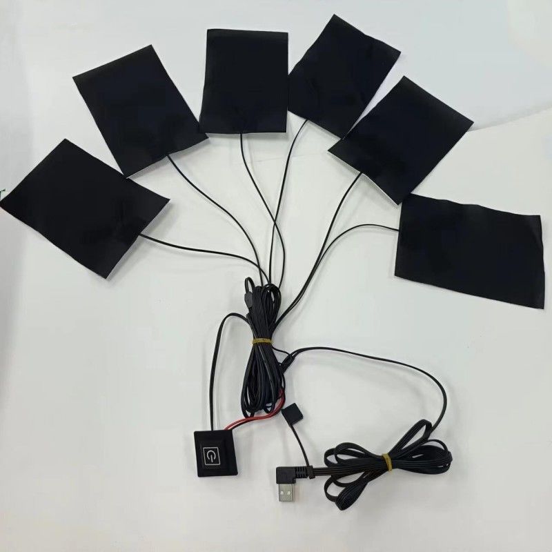 Pads de aquecimento personalizados de 6 em 1 para roupas cada 10 X 15cm preto 5V USB com interruptor