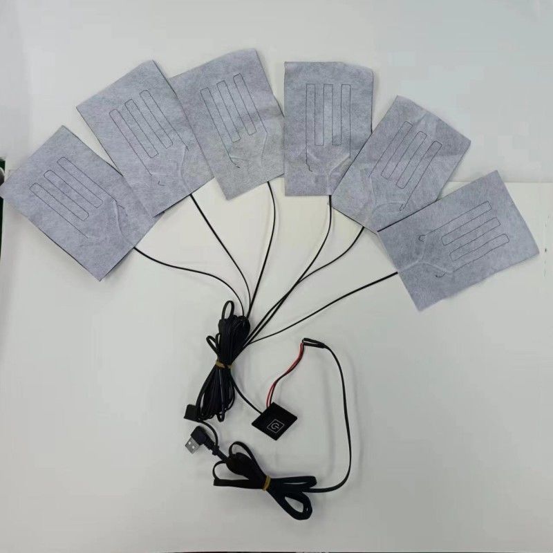 Pads de aquecimento personalizados de 6 em 1 para roupas cada 10 X 15cm preto 5V USB com interruptor