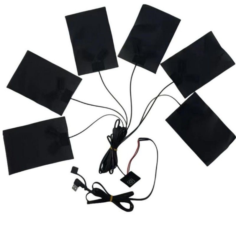 Pads de aquecimento personalizados de 6 em 1 para roupas cada 10 X 15cm preto 5V USB com interruptor
