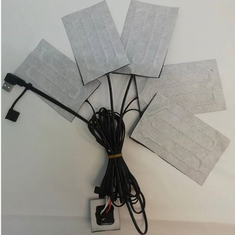 Pad de aquecimento de fibra de carbono 5pads 7x11cm Um ou dois botões de interruptor para roupas