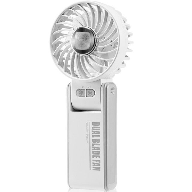 Mini ventilador duplo personalizado com lâmina de duplo motor de 180 graus. Ventilador de mão dobrável com refrigerador de porcelana de gelo super condutor.