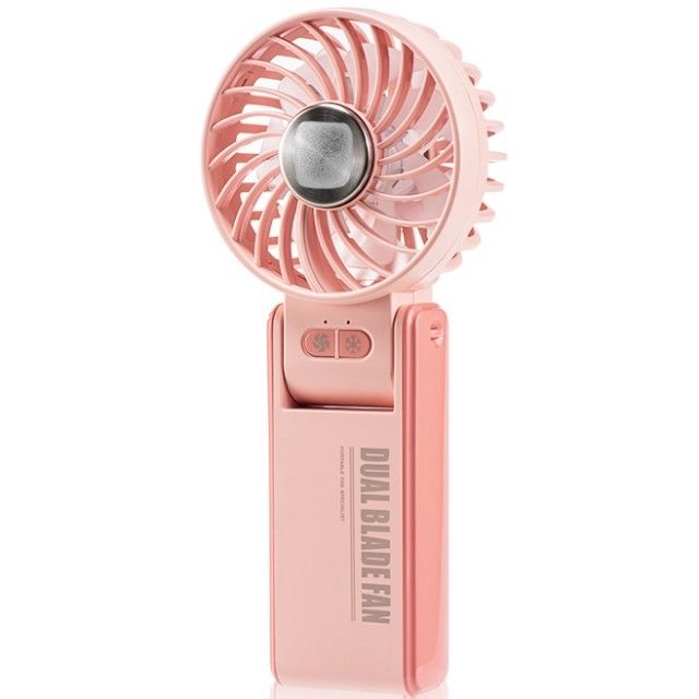 Mini ventilador duplo personalizado com lâmina de duplo motor de 180 graus. Ventilador de mão dobrável com refrigerador de porcelana de gelo super condutor.