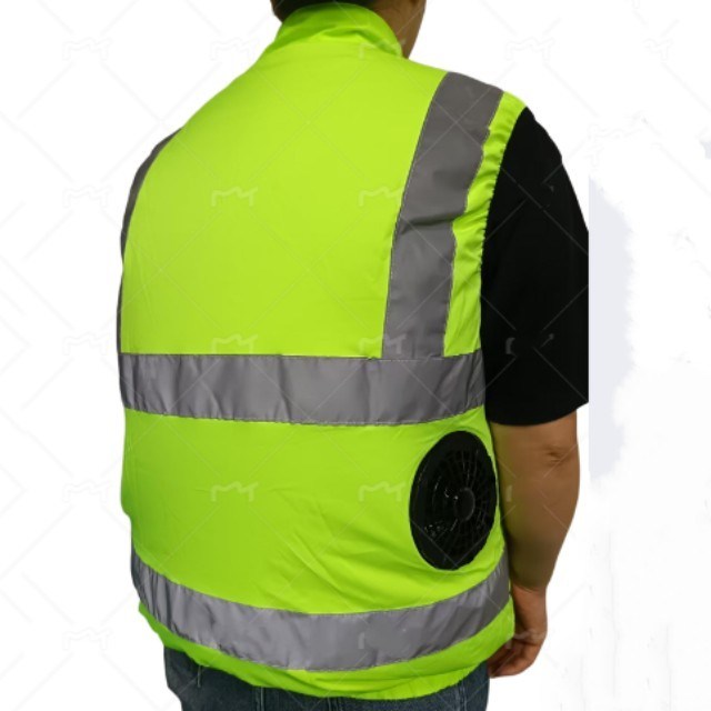 Colete de segurança verde com ventilador de refrigeração Colete Hi Vis Reflector e ventiladores para trabalhadores de segurança rodoviária
