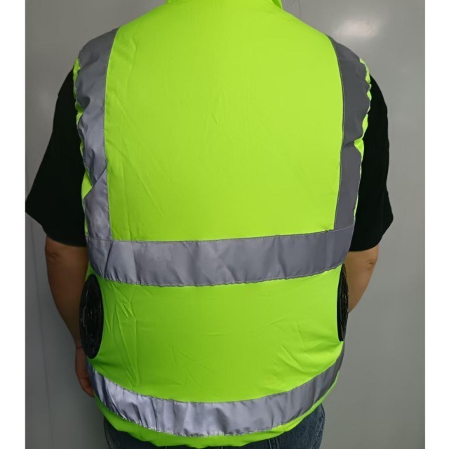 Colete de segurança verde com ventilador de refrigeração Colete Hi Vis Reflector e ventiladores para trabalhadores de segurança rodoviária