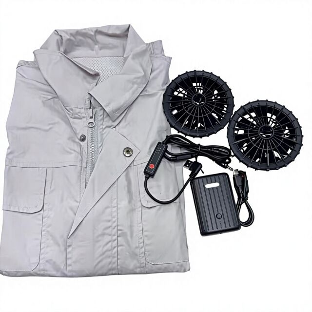 Ventilador de roupa de trabalho de verão 100 % algodão casaco de manga longa Ventilador com banco de energia 10000mAh para soldador